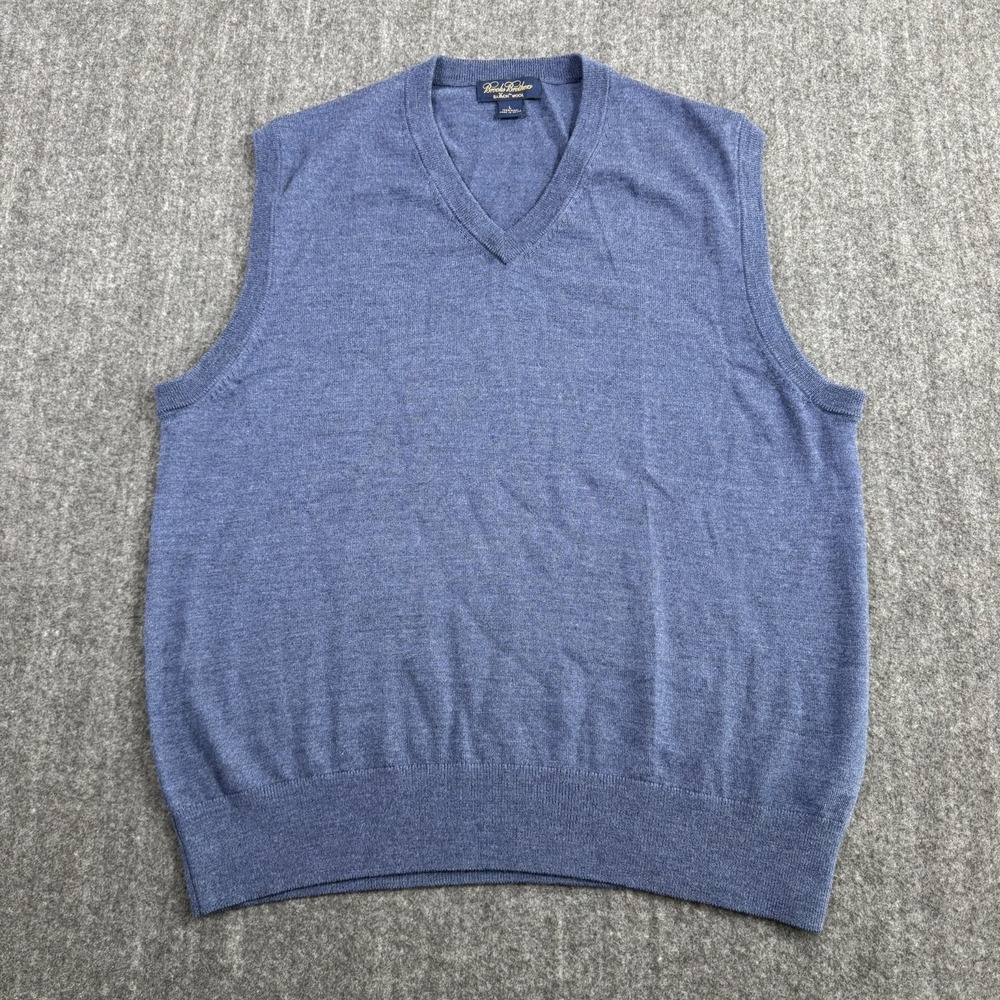 Brooks Brothers Saxxon Wool Men's L Blue V-Neck Sweater Vest 100% Wool